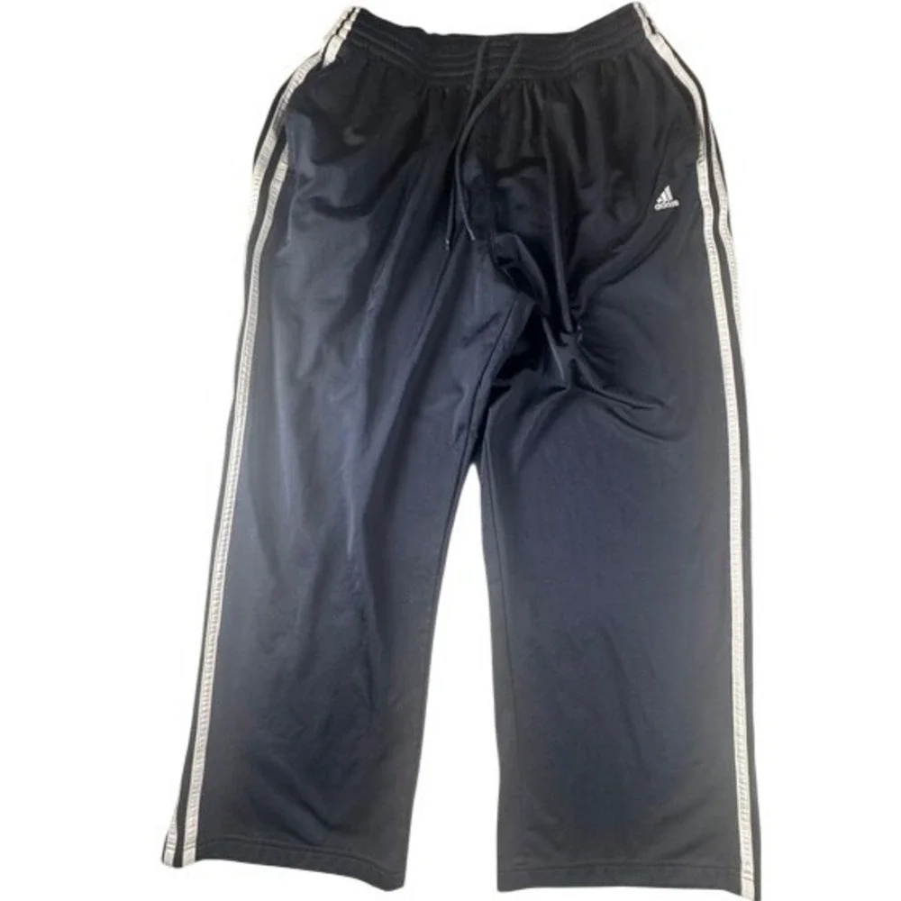 Adidas Track Pants Mens XL Navy Blue 3-Stripe Wide Leg Athletic Drawstring 1745